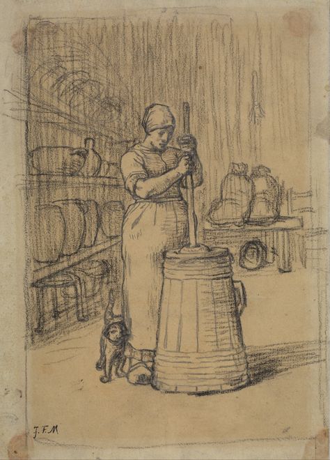 Jean-Francois Millet Drawings | File:Jean-François Millet - Study for Woman Churning Butter - Google ... Jean Francois Millet, Barbizon School, Conte Crayon, Google Art Project, Maine Artist, Churning Butter, Digital Museum, Collaborative Art, Portrait Sketches