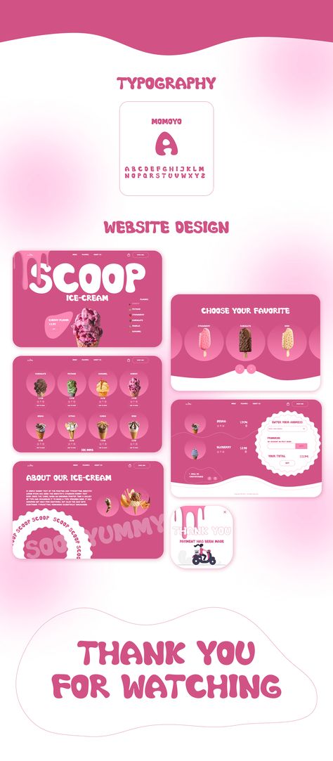 Ice-Cream Website Milkshake Website Ideas, Ice Cream Website Design, Ice Cream Social Media Content, Ice Cream Web Design, Ice Cream Website Design Inspiration, Ice Cream Flyer Design, Ice Cream Website, Cafe Website, Design Ui