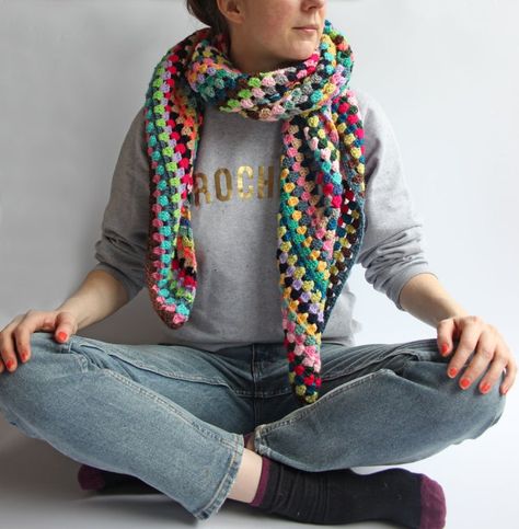 Granny Stripe Scarf, Striped Crochet Scarf, Granny Stripe, Colourful Crochet, Granny Square Sweater, Granny Stitch, Stripe Scarf, Aran Weight Yarn, Dot Dot