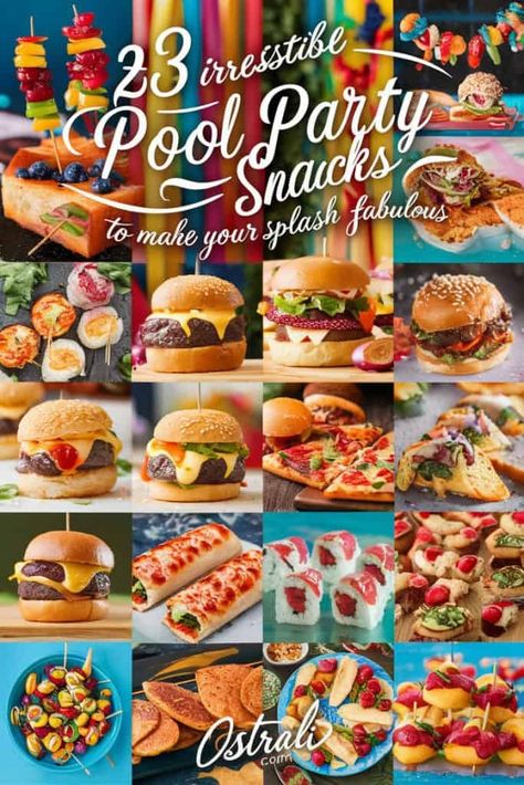 23 Irresistible Pool Party Snacks to Make Your Splash Fabulous Pool Appetizers, Pool Party Recipes, Mini Taco Cups, Bruschetta Bites, Party Food Trays, Pool Party Snacks, Lemonade Slushies, Food Display Table, Pool Party Food