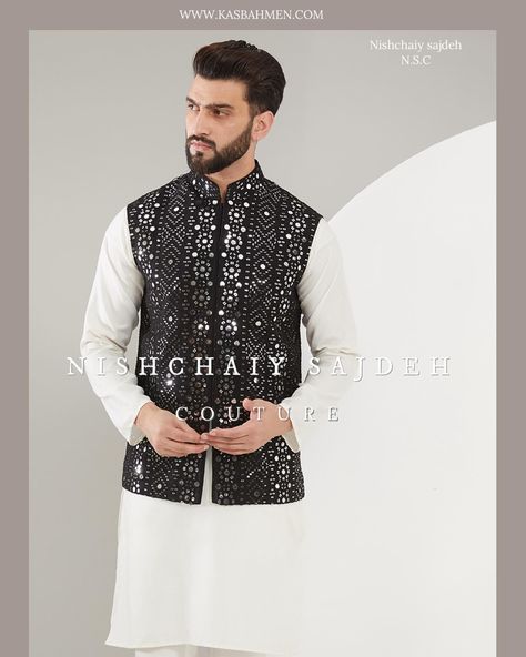 Our signature black mirror work short nehru jacket and long open shrug with intricate thread and sequin work . Shop now at www.kasbahmen.com Nehru Jacket, Work Shorts, Nehru Jackets, Mirror Work, Black Mirror, Sequin, Thread, Shop Now, Mirror