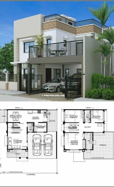 Philippines House Design, Two Story House Design, Unique House Plans, Modern House Floor Plans, Affordable House Plans, Two Story House, Building Plans House, Building House Plans Designs, House Plan Gallery