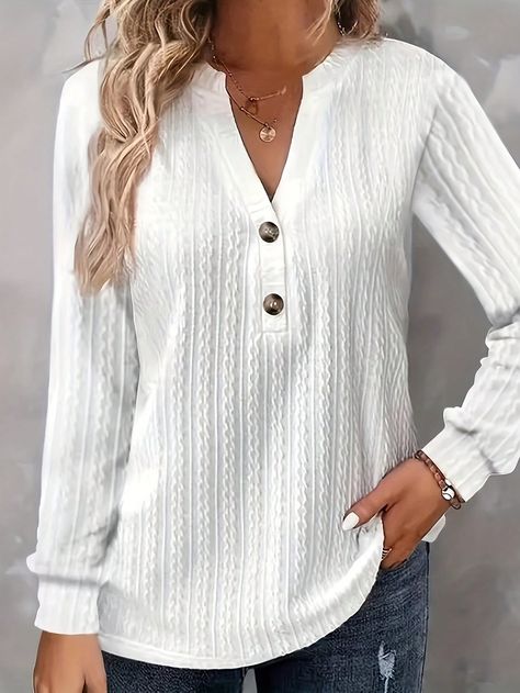 White Casual Collar Long Sleeve Knitted Fabric Plain  Embellished Slight Stretch  Women Clothing Long Tops For Women Nordstrom, Cheap Casual Long Sleeve V-neck Top, Casual Cheap V-neck Sweater For Work, Affordable Casual V-neck Tunic, Cheap V-neck Tops With Rolled Sleeves, Affordable V-neck Tops For Fall, Cheap Comfortable V-neck Tops, Cheap Women's Winter Knit Top, Cheap V-neck Tops For Daytime