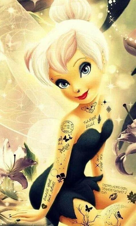 Punk Disney Characters, Absolut Black, Emo Disney, Tinkerbell Wallpaper, Tinkerbell Pictures, Vampire Tattoo, Disney Punk, Goth Disney, Fire Goddess