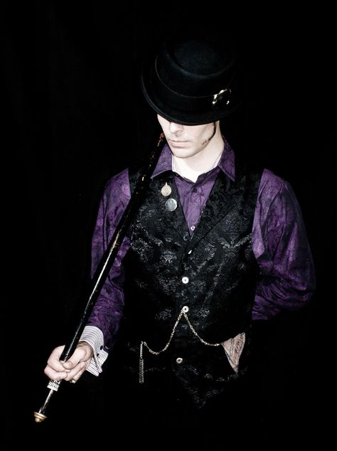 PURPLE & BLACK LOOKING SHARP! Purple Goth Outfits Men, Purple Vampire Outfit, Purple Suit Aesthetic, Victorian Male Outfit, Steampunk Outfit Men, Dark Purple Suit, Purple Vampire, Purple Steampunk, Medieval Clothing Men