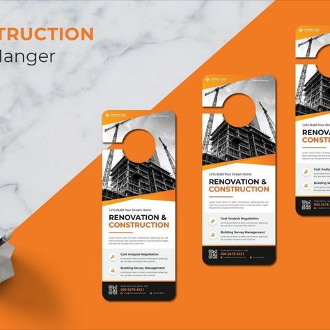 The Construction Door Hanger Corporate Identity Home Renovation Costs, Construction Branding, Building Management, Hanger Design, Construction Business, Build Your Dream Home, Construction Company, Corporate Identity, Website Templates