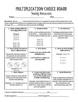 Multiplication Choice Board perfect for third or fourth grade math classes. Students pick activities to complete each week to help them visualize and memorize their multiplication facts. **Don't forget to buy the Multiplication Choice Board Rubric!**... Math Choice Boards 3rd, Math Choice Boards, Math Fact Fluency, Choice Board, Classroom Newsletter, Teaching Social Skills, Elementary Classroom Decor, Choice Boards, Fourth Grade Math