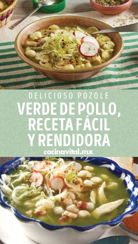 Aprende cómo hacer pozole verde de pollo con la receta facil de la cocina mexicana y perfecta para fiestas patrias. Pozole Verde, Meal Ideas, Side Dishes