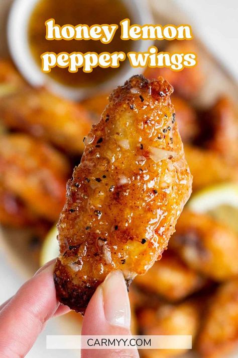 Honey Lemon Pepper Wings, Lemon Pepper Chicken Wings Recipe, Chicken Wing Sauce Recipes, Lemon Pepper Chicken Wings, Wing Sauce Recipes, Lemon Pepper Wings, Chicken Wing Sauces, Baked Chicken Wings, Ayam Goreng