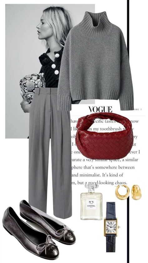 Ballet Flats Outfit, Mode Tips, Neue Outfits, Looks Chic, Look Vintage, Grey Pants, 가을 패션, Autumn Outfit, Classic Outfits