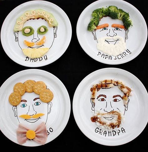 DIY food face plates. I think I'll make mine using a glass plate and draw on the back, so the paint doesn't come in contact with the food. Or print out & laminate several funny cartoon or other faces and just lay them under the glass plate. Hey presto, chango! Pebeo Porcelaine 150, Face Plates, Fresh Fruit Recipes, Edible Crafts, Plates Diy, Crafty Kids, Dollar Store Crafts, Food Humor, Craft Blog