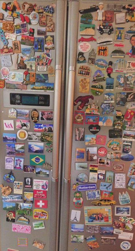 Fridge Covered In Magnets, Fridge Magnet Collection, Magnet Fridge Ideas, Magnets On Fridge Aesthetic, Fridge With Magnets Aesthetic, Fridge Magnet Aesthetic, Magnets On Fridge, Vintage Fridge Magnets, Aesthetic Fridge Magnets