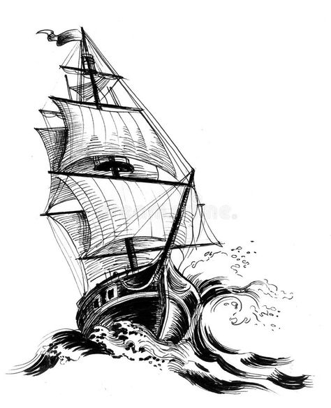 Old Sailing Ships Drawing, Sailing Ships Drawing, Ships Drawing, Pirate Ship Drawing, Columbus Ship, Drawing Tattoo Ideas, Ship Tattoos, Pirate Ship Tattoos, Tattoos Sketches