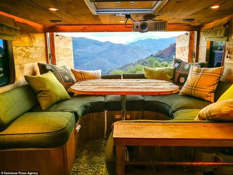 Former surveyor Guy Williams spends £15k converting a wrecked horse box into a plush 'log cabin van' Horse Box Conversion, Old Van, Guy Williams, Horse Box, Build A Camper Van, Build A Camper, Van Home, Camper Interior, Horse Trailers