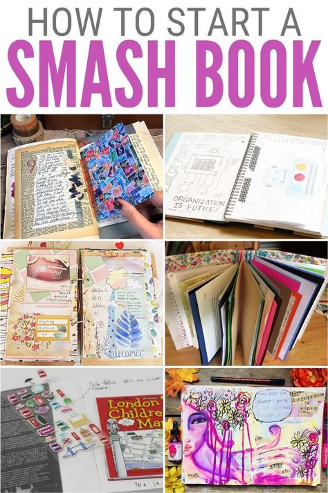 Are you ready to begin your exciting Smash Book adventure? Unleash your creativity with our easy-to-follow guide, complete with essential supplies and step-by-step instructions. Dive into the world of vibrant photo journaling and craft your unique masterpiece today! Smash Book Diy, Photo Journaling, Smash Book Inspiration, Altered Book Journal, Smash Journal, Diy Journal Books, Altered Book Art, Vintage Junk Journal, Creative Journal