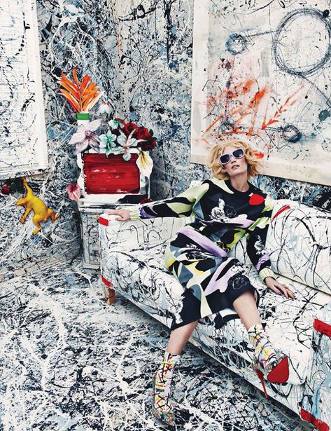 This Vogue Germany editorial by Sebastian Kim was inspired by a work of art, Cathedral, by Jackson Pollock in 1947. I just love how this edgy shot was interpreted compared to the classic painting. Sebastian Kim, Fashion Fotografie, Bruce Weber, Patrick Demarchelier, Tim Walker, Steven Meisel, Vogue Germany, Fashion Photography Inspiration, Creation Couture