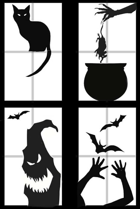 Easy Halloween Decorations Indoor, Apartment Halloween Decorations, Halloween Decorations Window, Strašidelný Halloween, Halloween Window Silhouettes, Simple Halloween Decor, Halloween Window Decorations, Easy Diy Halloween Decorations, Homemade Halloween Decorations