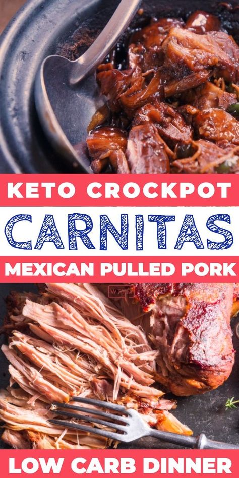 Mouth Watering Keto Carnitas. The ultimate keto crockpot recipe! If you’re looking for a new low carb, keto dinner recipe check out this authentically crisp, melt in your mouth Mexican pulled pork recipe! Slow cook to perfection or oven baked - this easy keto crockpot recipe makes a perfect family dinner Carnitas Authentic, Keto Carnitas, Oven Carnitas, Crockpot Carnitas Recipes, Mexican Pulled Pork Recipe, Low Carb Keto Dinner, Carnitas Crockpot, Crockpot Carnitas, Keto Dinner Recipe