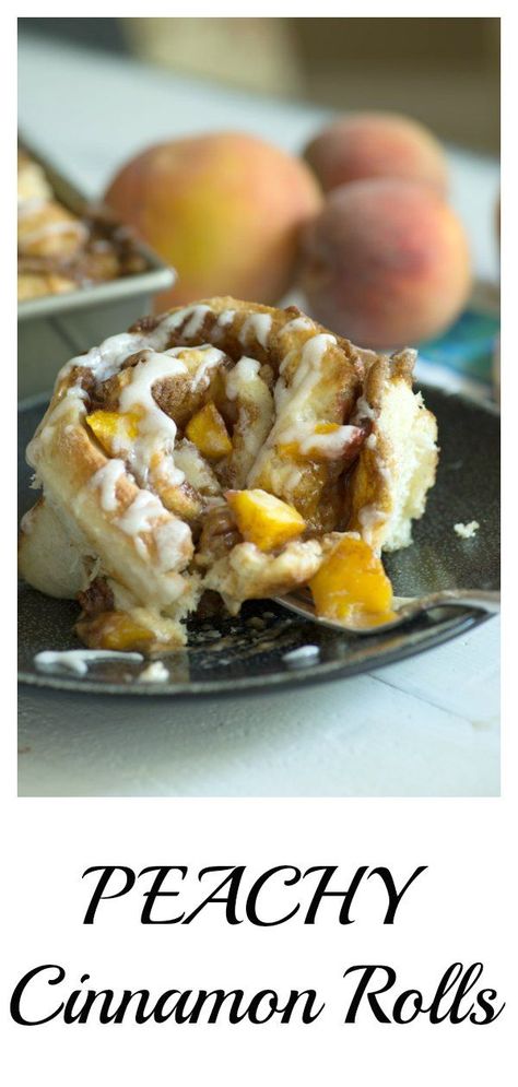 Peach cinnamon rolls are one of my favorite cinnamon rolls with fresh or frozen peaches.  An egg based dough is just perfect with the added fruit and don't forget the interesting glaze. #butterandbaggage.com #cinnamonrolls #breakfast #peaches Peach Cinnamon Rolls, Cream Cinnamon Rolls, Frozen Peaches, Bourbon Glaze, Homemade Cinnamon Rolls, Lazy Weekend, Fresh Peaches, Peaches And Cream, Cinnamon Rolls Homemade