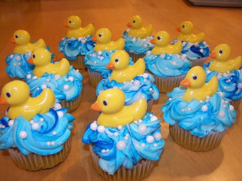 Rubber Duck Baby Shower Cupcakes - Rubber Duck Baby Shower Cupcakes - Ducks molded from chocolate.. I think I might do something like this without the ducks :) @Sarabeth Brinson Rubber Duck Cake, Duck Cupcakes, Ducky Baby Showers, Duck Cake, Ducky Baby Shower, Rubber Ducky Baby Shower, Baby Shower Duck, Duck Birthday, Duck Baby