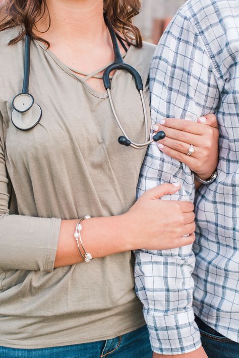 Engagement pictures - nurse engagement picture Couple Graduation Pictures, Funny Engagement Photos, Nurse Pics, Country Engagement Pictures, Doctor Outfit, Engagement Pictures Poses, Pre Wedding Poses, Maternity Photography Poses, Engagement Picture