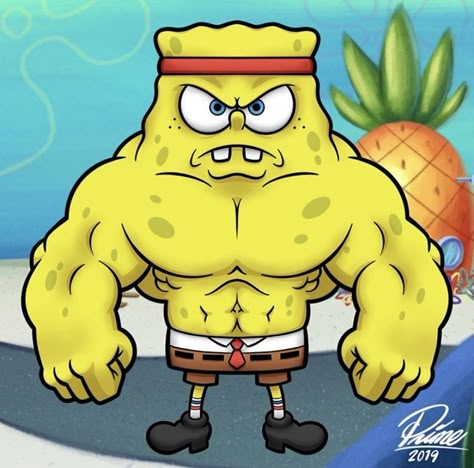 Spongebob Flexing Muscles, Muscular Spongebob, Buff Cartoon Character, Buff Spongebob, Strong Spongebob, Spongebob Tshirt, Gym Tshirt Design, Gym Icon, Spongebob Pics