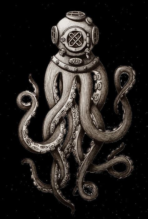 Octopus Poster, Octopus Wallpaper, Steampunk Octopus, Half Helmets, Surreal Artwork, Dream Theater, Dad Tattoos, Helmet Design, Steampunk Art