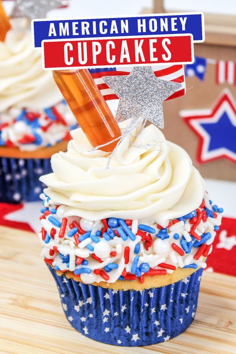 Booze Cupcakes, Patriotic Cupcake, Honey Cupcakes, Boozy Cupcakes, Patriotic Cupcakes, French Vanilla Cake, American Honey, Cupcakes For Boys, Vanilla Cake Mixes