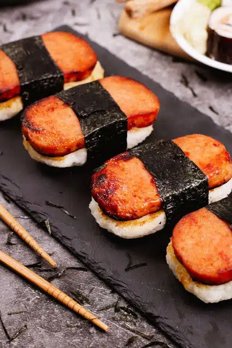 Air Fryer Spam, Musubi Sauce, Spam And Rice, Spam Musubi Recipe, Musubi Recipe, Spam Musubi, Good Recipe, Dry Rice, Canned Meat