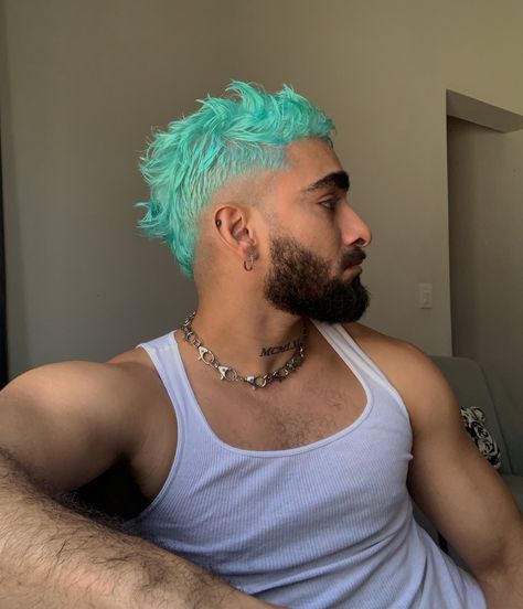 Teal Hair Men, Merman Hair, Dyed Hair Men, Men Hairstyle, Going Bald, Mens Hairstyles Thick Hair, Teal Hair, Tyler Durden, Men's Haircuts