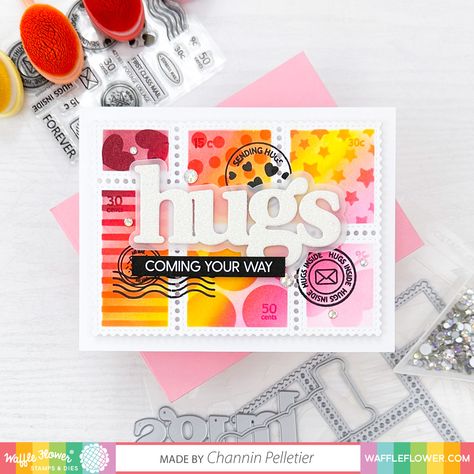 Postage Stamp Collage, Flower Card Ideas, Postage Stamps Collage, Stamp Collage, Collage Cards, Using Stencils, Papercraft Ideas, Flower Card, Cardmaking Ideas