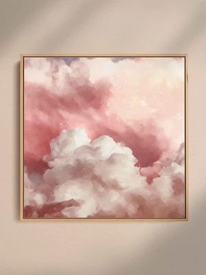 Cloud Painting On Wall, Clouds Abstract Painting, Extra Large Abstract Wall Art, Cloud Painting Abstract, Abstract Clouds Paintings, Pink Clouds Painting, Pastel Painting Ideas, Clouds Artwork, Abstract Cloud Art