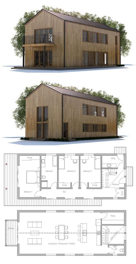 Narrow Long House Design, Narrow House Designs, Mountain Architecture, Narrow House Plans, Plan Floor, Plan Home, Small Barndominium, Long House, Plans House