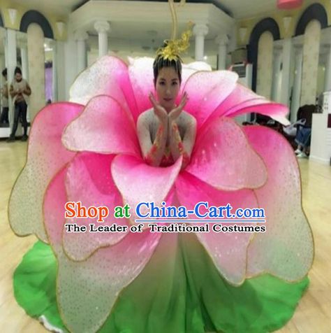 Professional Modern Dance Stage Performance Lotus Dance Dress Flowers Costume for Women Flower Fancy Dress, Flowers Costume, Fancy Dress Competition, Hotdog Costume, Kids Art Galleries, Dance Tutus, Flower Costume, Recycled Dress, Dance Stage