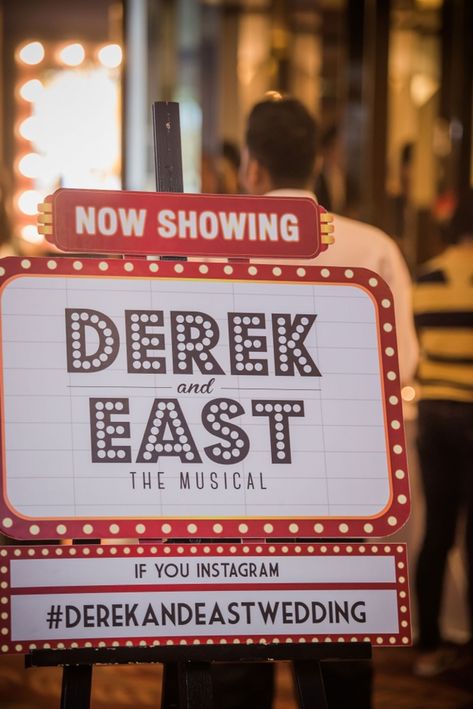 Broadway Themed - Derek & East by Sincerité Wedding & Events - 013 Broadway Wedding Ideas, Broadway Bridal Shower Theme, Broadway Themed Wedding, Movie Theme Wedding Ideas, Broadway Themed Party, Cinema Themed Wedding, Broadway Wedding, Musical Wedding, Broadway Theme