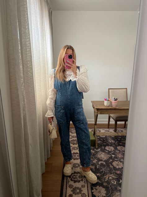 Maternity Overalls Outfit, Free People Maternity, Bre Sheppard, Spring Maternity Outfits, Free People Overalls, Fall Maternity Outfits, Casual Maternity Outfits, Maternity Overalls, Spring Maternity