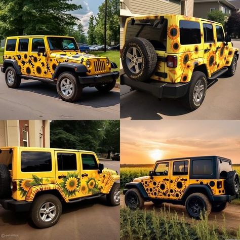 Sunflower Jeep, Sunflower Stuff, Sunflower Images, Yellow Car, Jeep Cars, Jeep Life, Mustang Gt, Dog House, Car Art