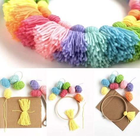 Crafts With Pompoms, Pompon Tulle, Simpul Makrame, Koti Diy, Pola Macrame, Diy Yarn Crafts, Pom Pom Crafts, Ideas For Easter Decorations, Ideas For Easter