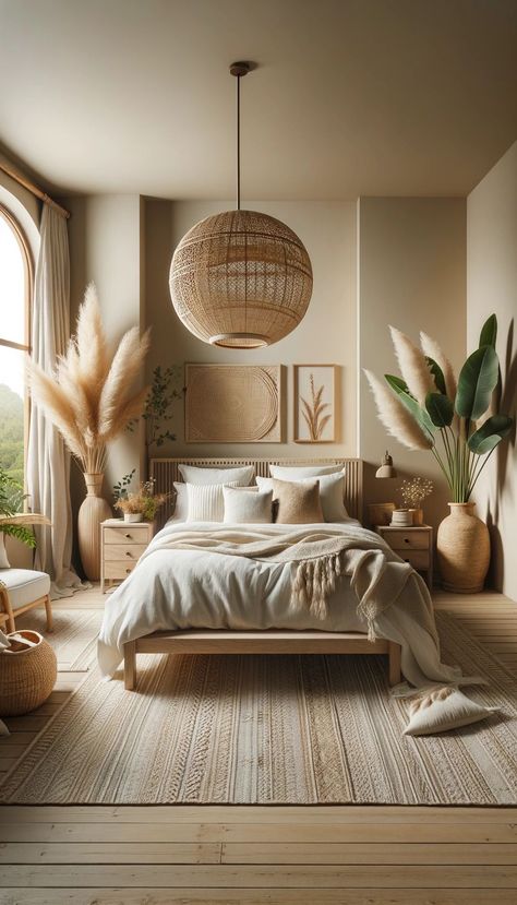 Cream Boho Bedroom, Bedroom 2025, Japandi Decor, Dekorasi Kamar Tidur, Gold Bedroom, White Bed, Brown Bedroom, Bedroom Decor Cozy, Bedroom Walls