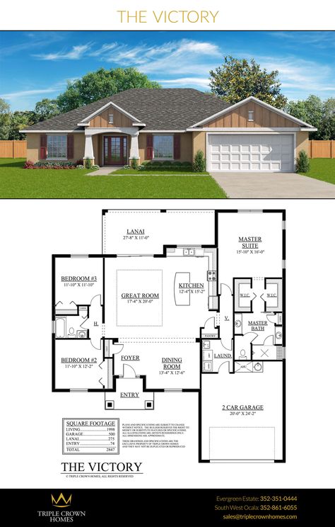 Lennar Homes, Three Bedroom House Plan, Bungalow Floor Plans, Modern Bungalow House, Three Bedroom House, House Construction Plan, Floor Plan Layout, Bungalow House, Triple Crown