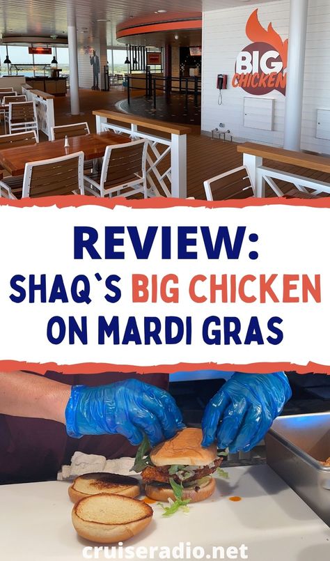 review: shaq's big chicken on carnival cruise line mardi gras Carnival Mardi Gras Ship, Carnival Mardi Gras Cruise Ship, Carnival Cruise Tips, Carnival Conquest, Memphis Bbq, Big Chicken, Madi Gras, Toppings Bar, Norwegian Escape