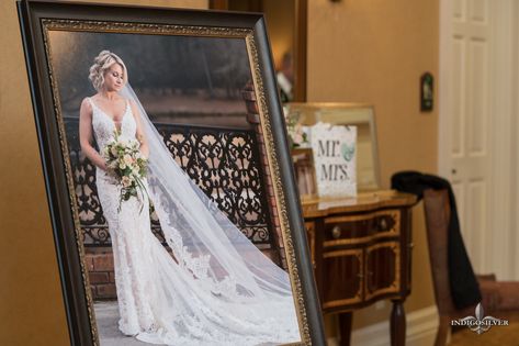 Jena had an amazing framed bridal portrait on display during her reception!  Venue: @riverlandingnc  Hair:@dryloftwilmington Gown: @coastalknot Bridal Portraits Display At Reception, Studio Bridal Portraits Fine Art, Blanton Museum Of Art Wedding, Modern Bridal, Bridal Portraits, Wedding Dress, Frame, Hair