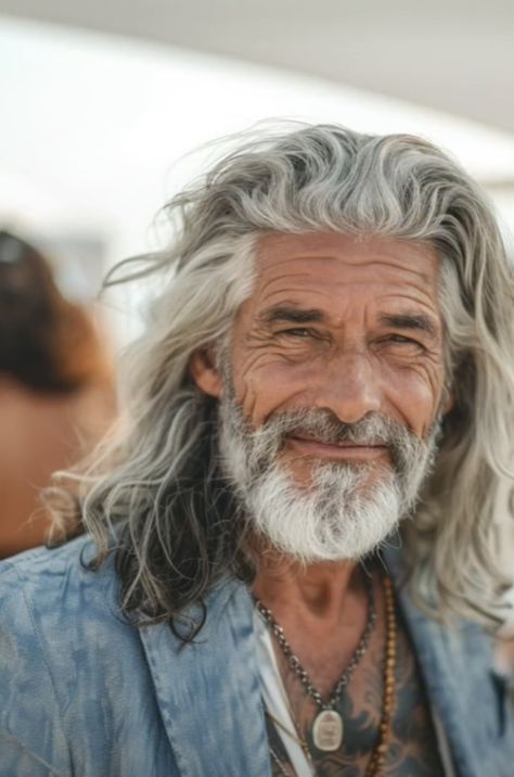 Gray Long Hair Men, Middle Aged Men Hairstyles, Older Mens Long Hairstyles, Long Hairstyle Men, Men Haircut Long, Older Eyes, Middle Aged Men, Long Haircuts For Men, Old Man With Beard