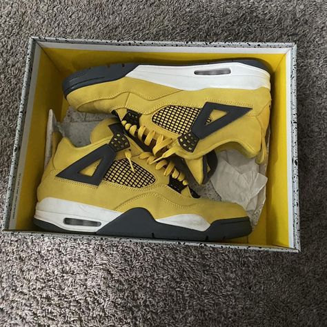 Jordan 4 Retro Lightning Good condition... - Depop Jordan 4 Retro Lighting, Air Jordan 4 Retro Lightning, Jordan 4 Retro Lightning, Nike Air Jordan 4 Retro, Nike Air Jordan 4, Jordan 4 Retro, Retro Lighting, Air Jordan 4, Air Jordan 4 Retro