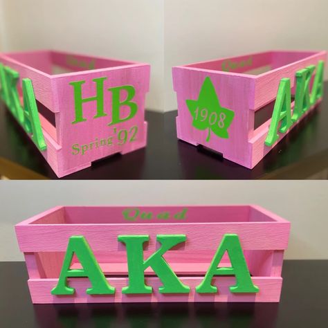 Alpha Kappa Alpha Crafts, Alpha Kappa Alpha Gifts, Alpha Kappa Alpha Shirt, Aka Gifts, Alpha Kappa Alpha Paraphernalia, Sorority Pictures, Aka Sorority Gifts, Wooden Box Diy, Diy Crate