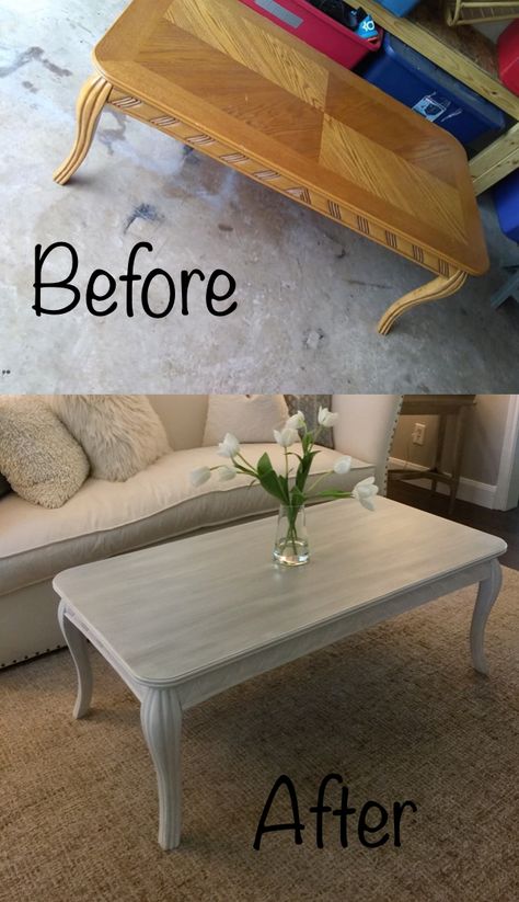 Before and after Thrift store makeover. White chalk paint and washed gray driftwood technique. Wallpaper Cupboard, Grey Coffee Table, Redone Furniture, Distressed Coffee Table, Painted Coffee Table, Shabby Chic Coffee Table, Shabby Furniture, Diy Kitchen Table, Coffee Table Makeover