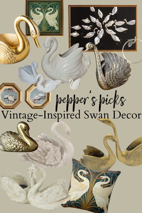 Something about vintage-inspired swan decor makes my heart SO happy. Maybe because it feels whimsical, or because it really is just simply beautiful, but I can’t get enough of it– wallpapers, planters, figurines, wall art, all of it! Of course there is likely a point where you can have too much swan decor, but I […] The post Vintage-Inspired Swan Decor appeared first on Salvaged Living. Swan Nursery Decor, Swan Wall Art, De Gournay Wallpaper, Swan Wallpaper, Swan Decor, Thrift Store Diy, Styling Shelves, Swans Art, English Decor