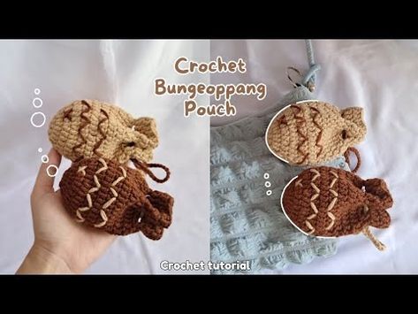 bungeoppang/taiyaki fish pouch crochet tutorial | crochet tutorial for simple and easy pouch - YouTube Crochet Tissue Pouch, Crochet Pouch Tutorial, Crochet Fish Bag, Crochet Pouch Free Pattern, Crochet Small Pouch, Drawstring Pouch Crochet, Crochet Coin Pouch, Crochet Hook Pouch, Fish Pouch