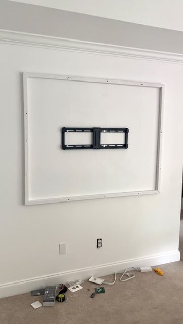 Floating Tv Wall Panel, Tv On Wall In Bedroom, Wall Tv Frame, Mounting Tv On Wall, Tv On Wall Ideas Bedroom, Malm Diy, Tv Cover Up, Tv Wall Installation, Tv Wall Panel