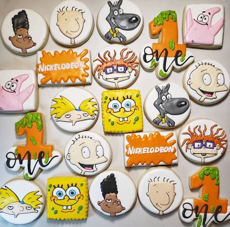 1990 Party, Nickelodeon Party, 90s Kids Cartoons, Nostalgia Cartoon, 1rst Birthday, Gourmet Candy Apples, 90s Birthday, 90s Theme Party, Spongebob Party